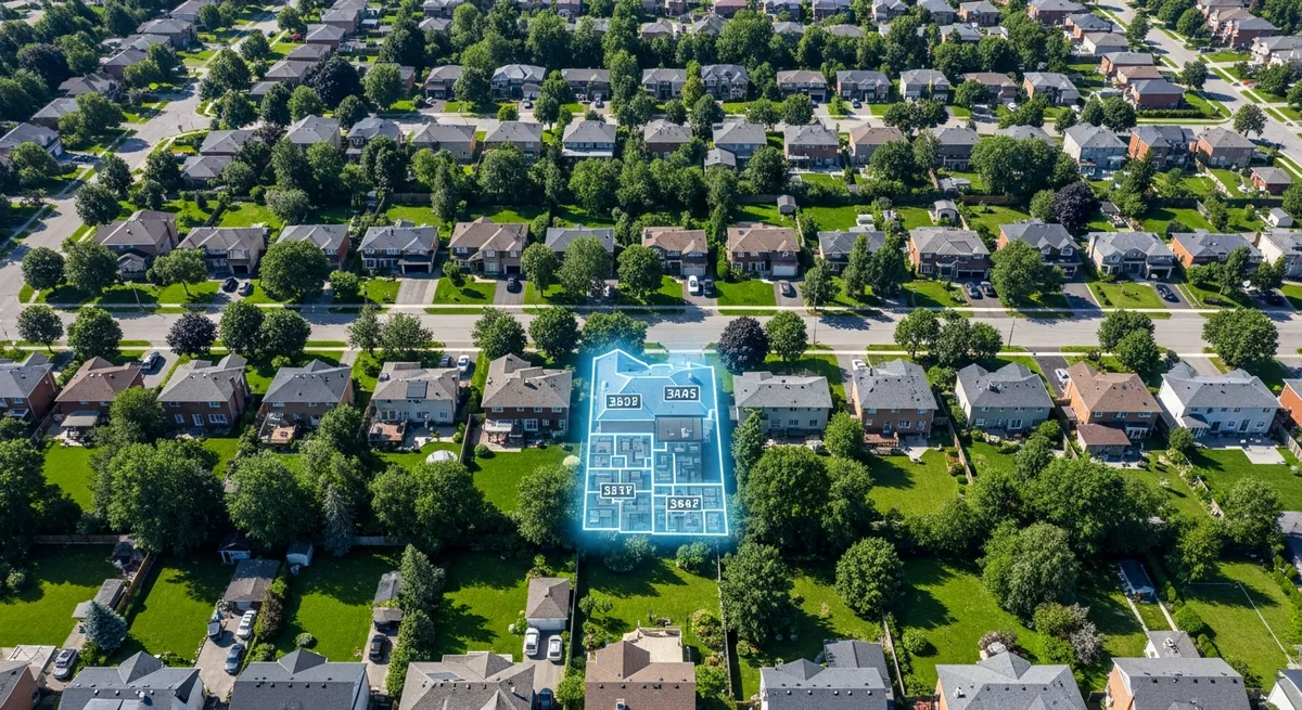 Vue satellite d'une maison avec mesures du toit